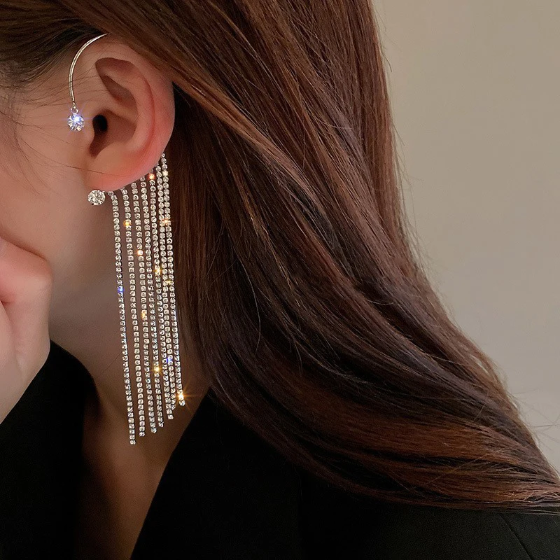 Luxury Star Butterfly Clip Earrings Female Crystal Tassel Ear Clip Earring Sparkling Zircon Ear Cuff Fashion Jewelry accessories 5
