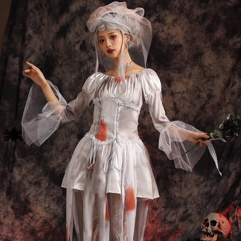 Girls Halloween Bloody Corpse Bride Costumes Children Kids Walking
