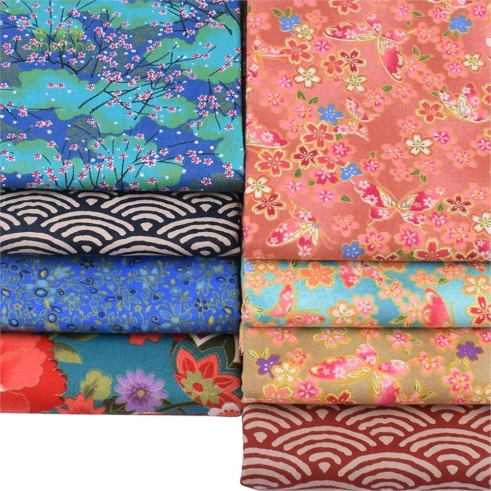 Chainho,Printed Twill Weave Cotton Fabric,DIY Quilting Sewing Material,Patchwork Cloth,Bronzing Floral Series,2 Sizes,15C132