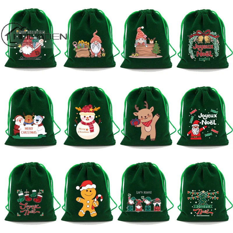 

5Pcs/Lot Xmas Velvet Bags Small Candy Gift Bag Drawstring Pouch Christmas Party Favor Boutique Jewelry Packaging Bags