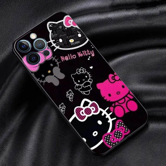 thumbnail image 1 of Funda de teléfono para iPhone 14 Plus, 13, 12 Mini, 11 Pro Max, XS, XR, X, 8, 7 Plus, 14Pro, funda de silicona negra, bonita y fresca, Hello Kitty Cat, 1 of 5