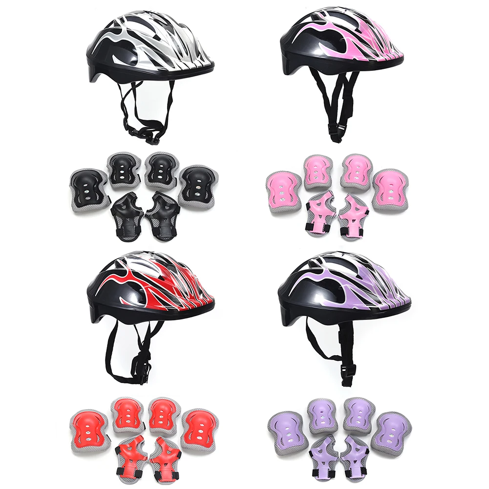 7Pcs Kids Safety Helmet Knee Elbow Pad Set Boys Girls Protective Gear Set for Bicycle Cycling Skateboard Scooter Skating