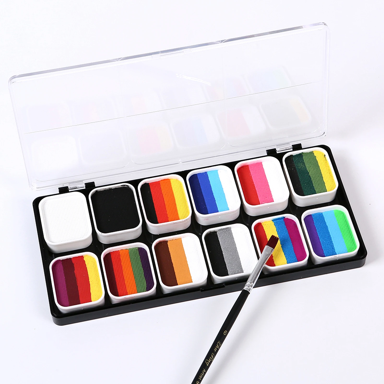 Paint Palette Set 12 Colors with 6 Paintbrushes for Professional Face Split Cakes