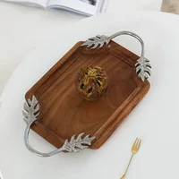 Acacia Wood Serving Tray With Aluminium Handles 42x23cm Rectangle Decorative Plate For Living Room Coffee Table Breakfast In Bed 2