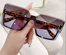 Chic Half - Frame Metal Sunglasses for Women - Fashionable UV Protection (Brownblue)