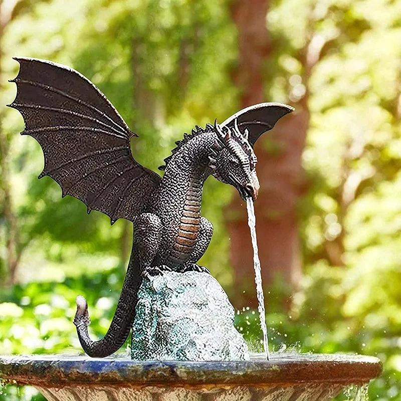 

Скульптура динозавра с распылителем воды, имитация летающего дракона, украшения из смолы для сада, уличное художественное украшение двора, украшение для сада