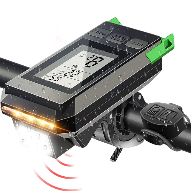 USB 충전식 자전거 헤드라이트, LCD 디스플레이 속도계 및 경적, 야외 사이클링용 컴퓨터, 4 in 1 USB 충전식 자전거 헤드라이트, LCD 디스플레이 속도계 및 경적, 야외 사이클링용 컴퓨터, 4 in 1