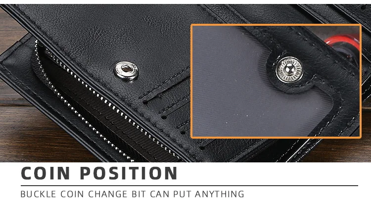 Mens PU Leather Bifold Wallet - High Quality Zipper Card Holder with Money Clip and Coin Pocket