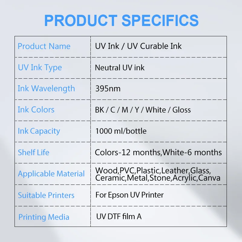 Dtf Tinta e Verniz Filme a b para Impressora Epson Xp600 Tx800 1390 L800 L1800 L805 Kit de Recarga de Tinta uv 1000ml Garrafa uv - Imagem 4