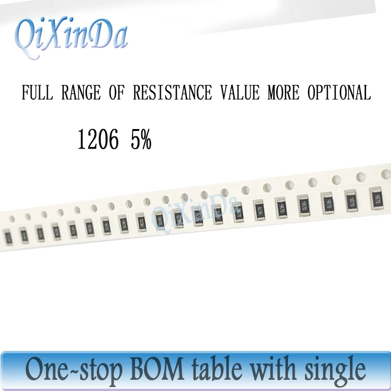 100 шт., резистор 1206 SMD 5% 0R-10M 0.1R 0.13R 0.47R 1R 5.1R 10R 12R 30R 1K 10K 51K 75K 100K 220K 470K 1M 750 M 4,7 M 6,2 M 9,1 M