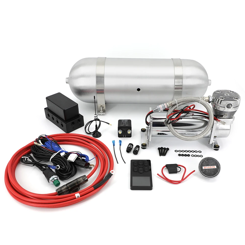 범용 공기 관리 키트 에어 서스펜션 시스템 전자 컨트롤러 시스템, 심리스 에어탱크 및 컴프레서 펌프 실버 1 개 포함