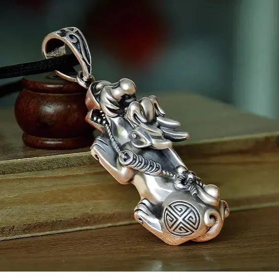 

Asia FENG SHUI pocket travel efficacious bring money Mascot exorcise evil spirit good luck silver Dragon PI XIU Pendant Amulet