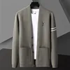 High End Fashion Mens Knitted Cardigan Autumn Winter Preppy style Business Casual Slim Deer Head Embroidery Pocket Sweater Coat 1