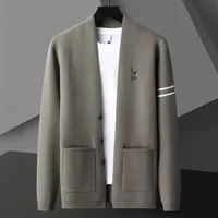 High End Fashion Mens Knitted Cardigan Autumn Winter Preppy style Business Casual Slim Deer Head Embroidery Pocket Sweater Coat 1