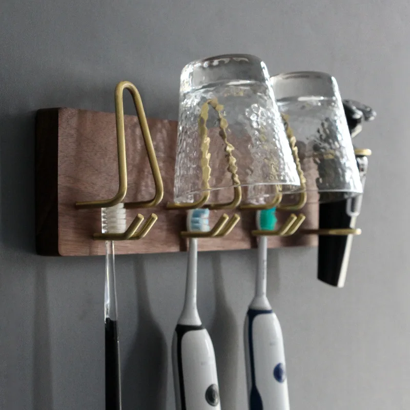 Wall mounted toothbrush cup holder, bathroom mouthwash cup, solid wood storage rack, bathroom electric toothbrush holder 2