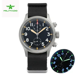 Militado Watch For Man Quartz Chronograph VK61 Chronograph 100M Water Resistant Military Style Vintage Watches BGW9 Luminous