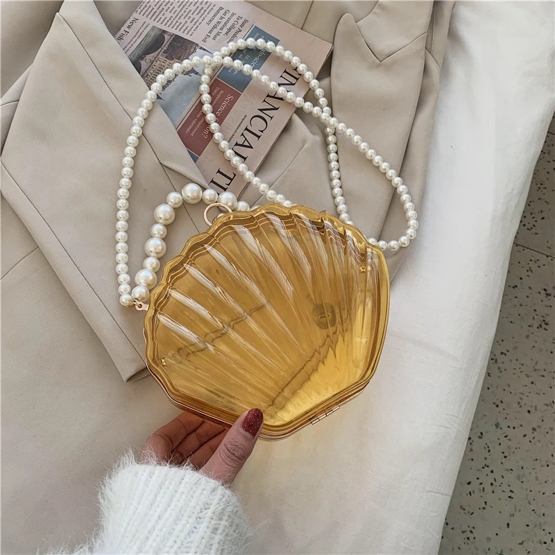 Transparent Acrylic Shell bag 2022 Fashion High quality PVC Women's Designer Handbag Pearl strap Shoulder Messenger Clutch Bag 