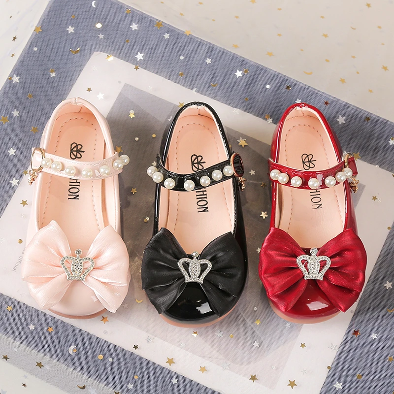 Girls Casual Flat Shoes with Sweet Bows Kids Leather Shoes Round Toes Korean Style 2025 Autumn New Children MaryJanes Soft Sole
