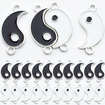 20Pcs Tai Chi Bagua Alloy Pendant Chinese Style Drip Glaze Yin Yang Charms Necklace Bracelet Earrings DIY Jewerly Accessories