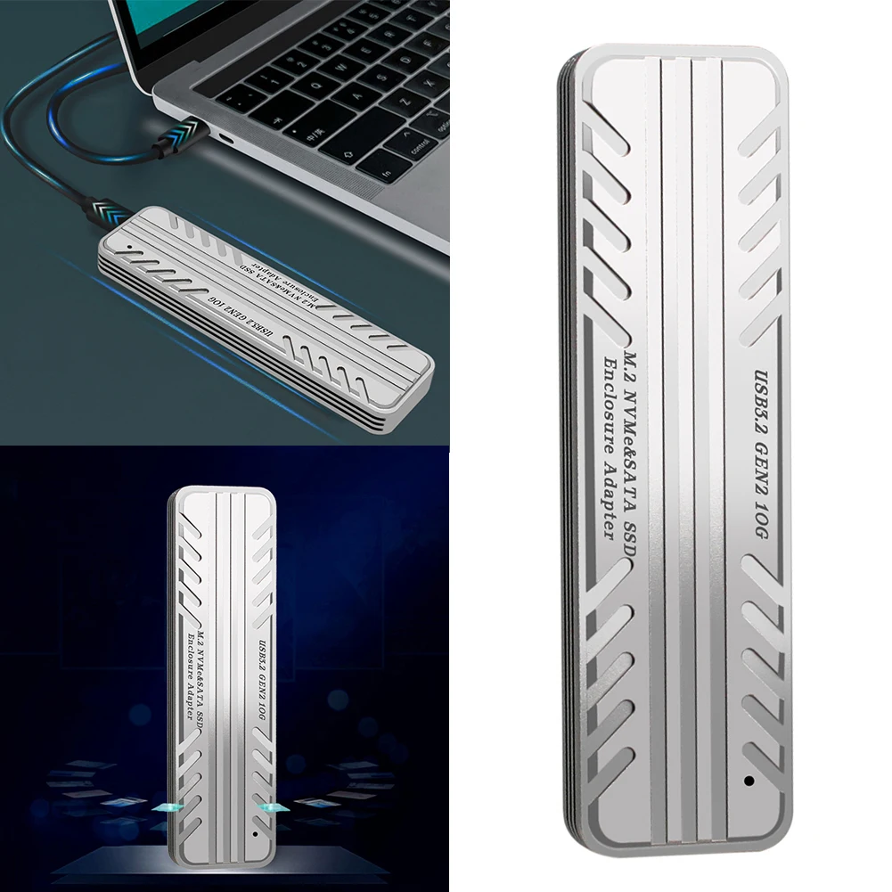 M.2 NVMe SATA SSD 케이스 모바일 박스 어댑터, 솔리드 스테이트 드라이브 인클로저, USB3.1 GEN2 USB-C-C 및 USB-A-C 케이블, 10Gbps