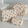 3Pcs Cotton Quilted Makeup Bag Set Women Zipper Cosmetic Organizer Female Cloth Handbag Portable Toiletry Case for Girls 1