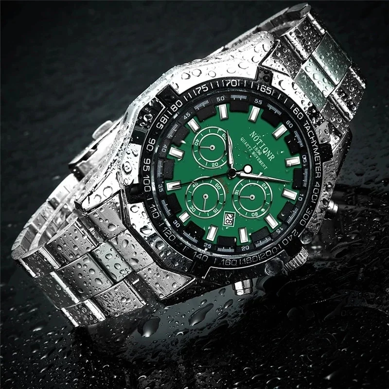 NOTIONR Fashion Men's Sports Watches Luxury Men Business Stainless Steel Quartz Watch Man Casual Luminous Clock reloj hombre