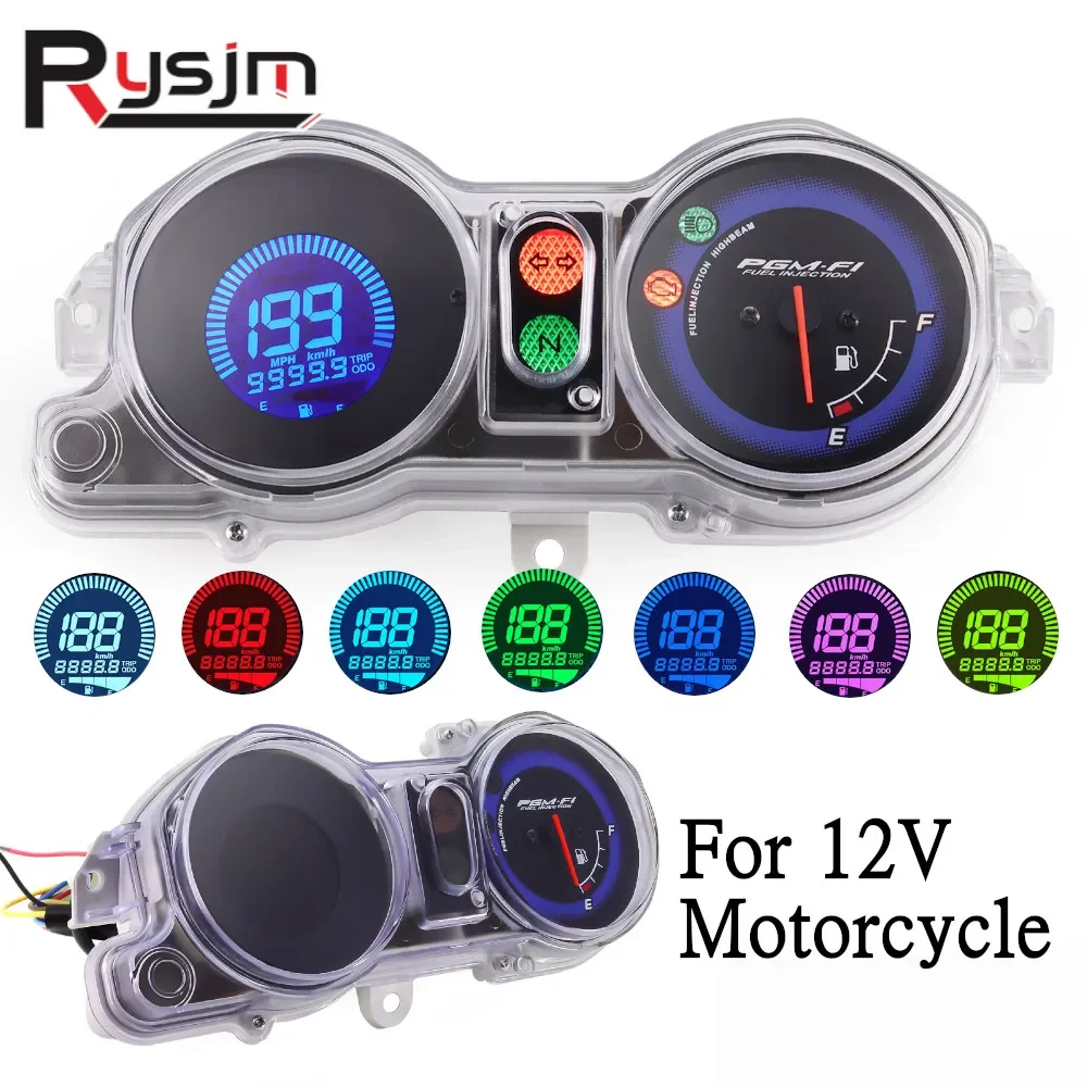 

Универсальный цифровой мотоцикл одометр спидометр Инструмент регулируемый 7 цветов подсветка приборная панель сигнал поворота