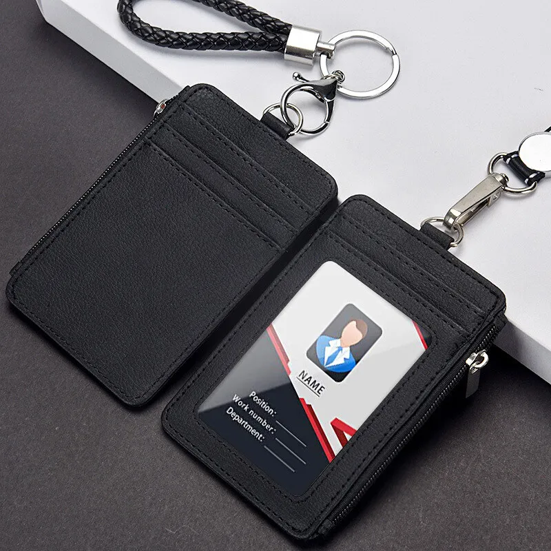 Luxury Id Badge Card Holder For Office Work First Layer Cow Leather Card  Set Neck Hanging Rope Mini Bus Card Purses Identity Tag - Card & Id Holders  - AliExpress