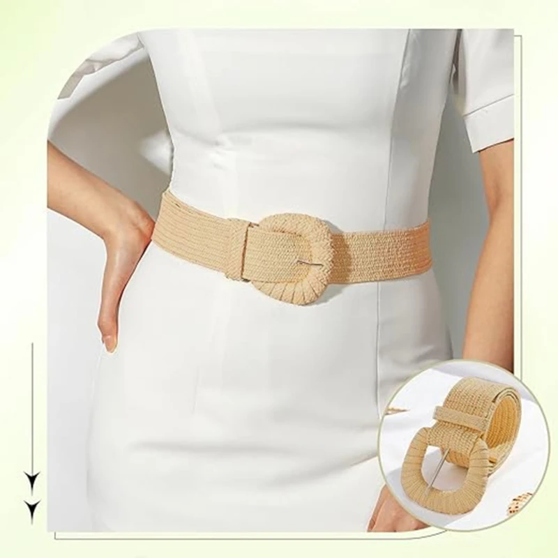 Black handmade woven waistband Summer Patchwork Straw Woven Belt Wide Waistband Fashion Female Waist Belt