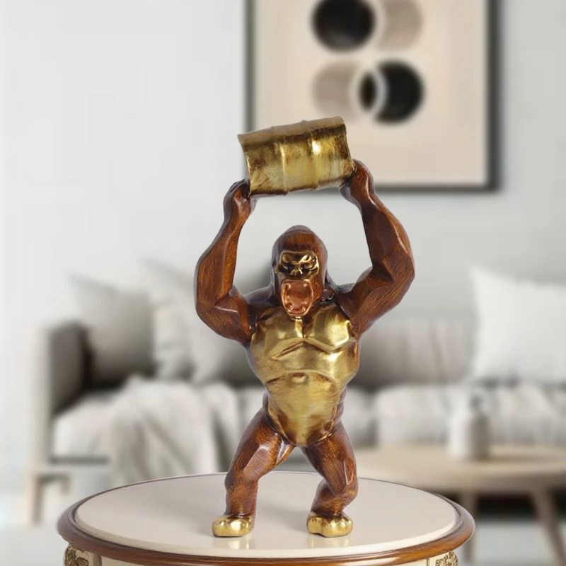 Wood-Grain Gorilla Resin Sculpture: Elegant Decorative Piece