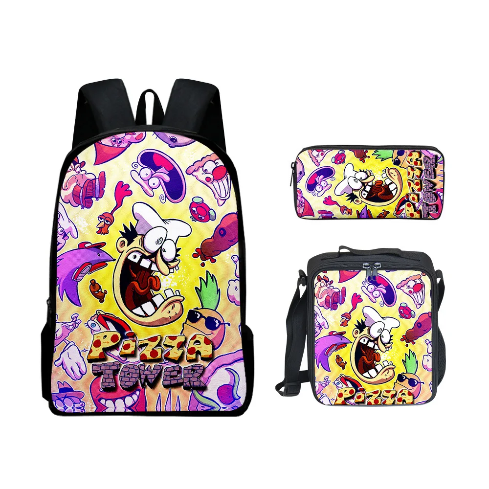 

Three Piece Pizza Tower School Bag Polyester Backpack Single layer Pen Bag Small Body Bag Package For girl Boy Birthday Gifts