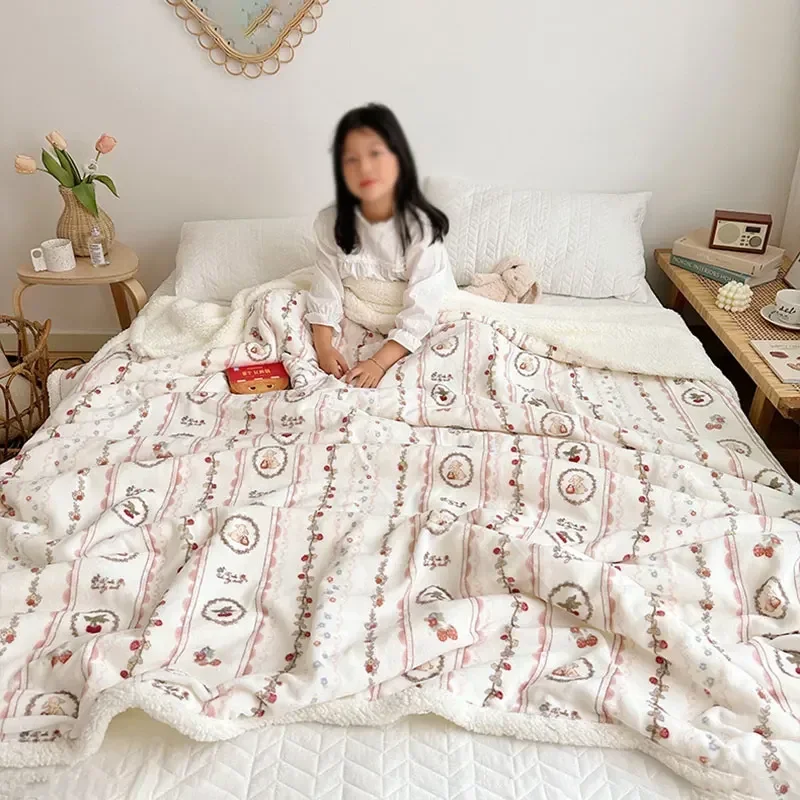 

Cartoon Blankets Cute Bed Soft Sofa Cover Winter Warm Fleece Blanket For Bedroom Office Lunch Break Sleeping Nap Lambwool Throw