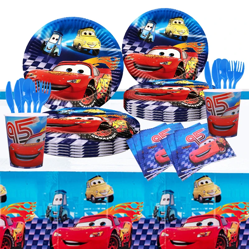 Disney Lightning Mcqueen Cars Decorazioni Di Compleanno Cartoon Pixar Car Paper Stoviglie Set Tazze Piatti Baby Shower Forniture Forkid