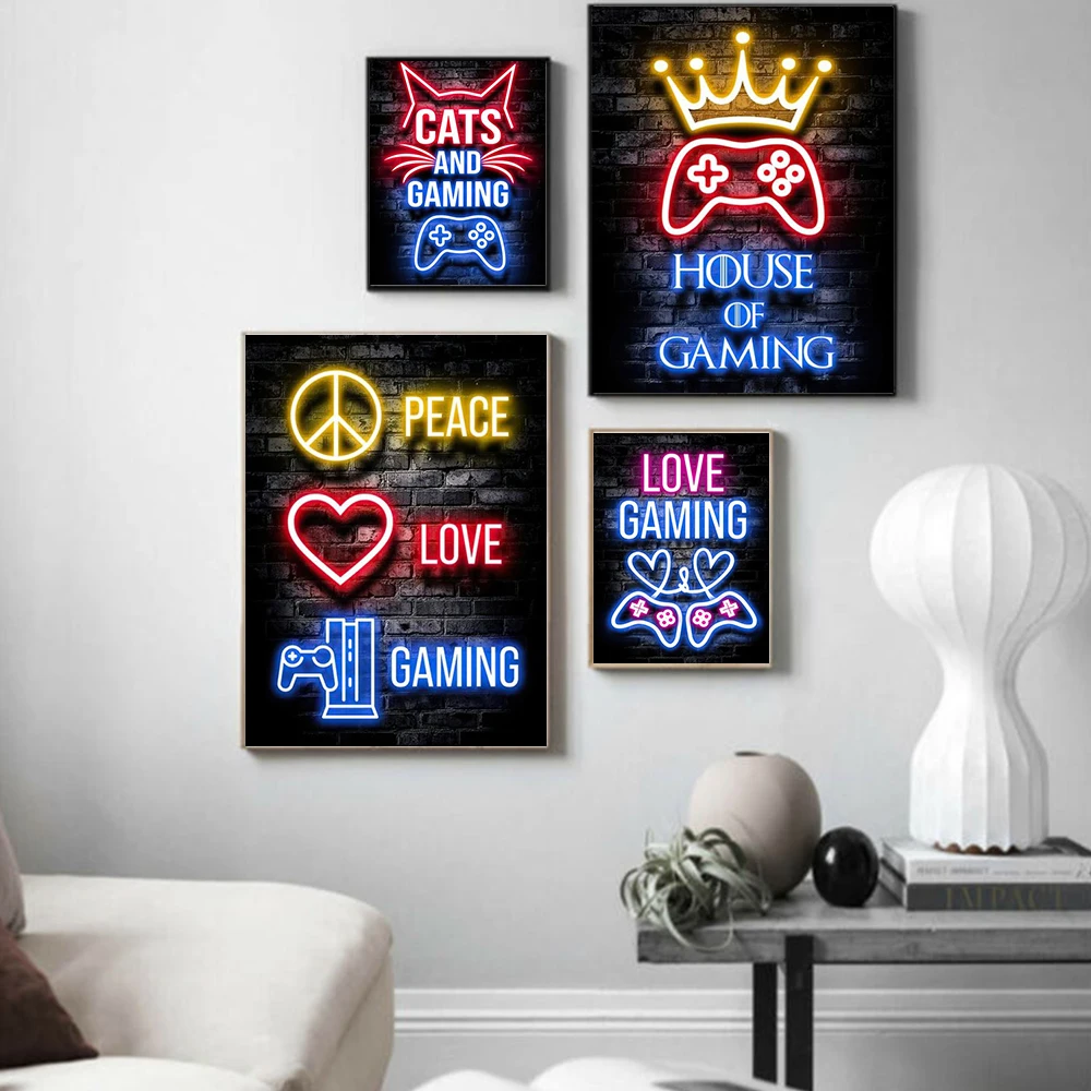 Video Game Room Decor Boys Gaming Wall Art Neon Game Room Decor