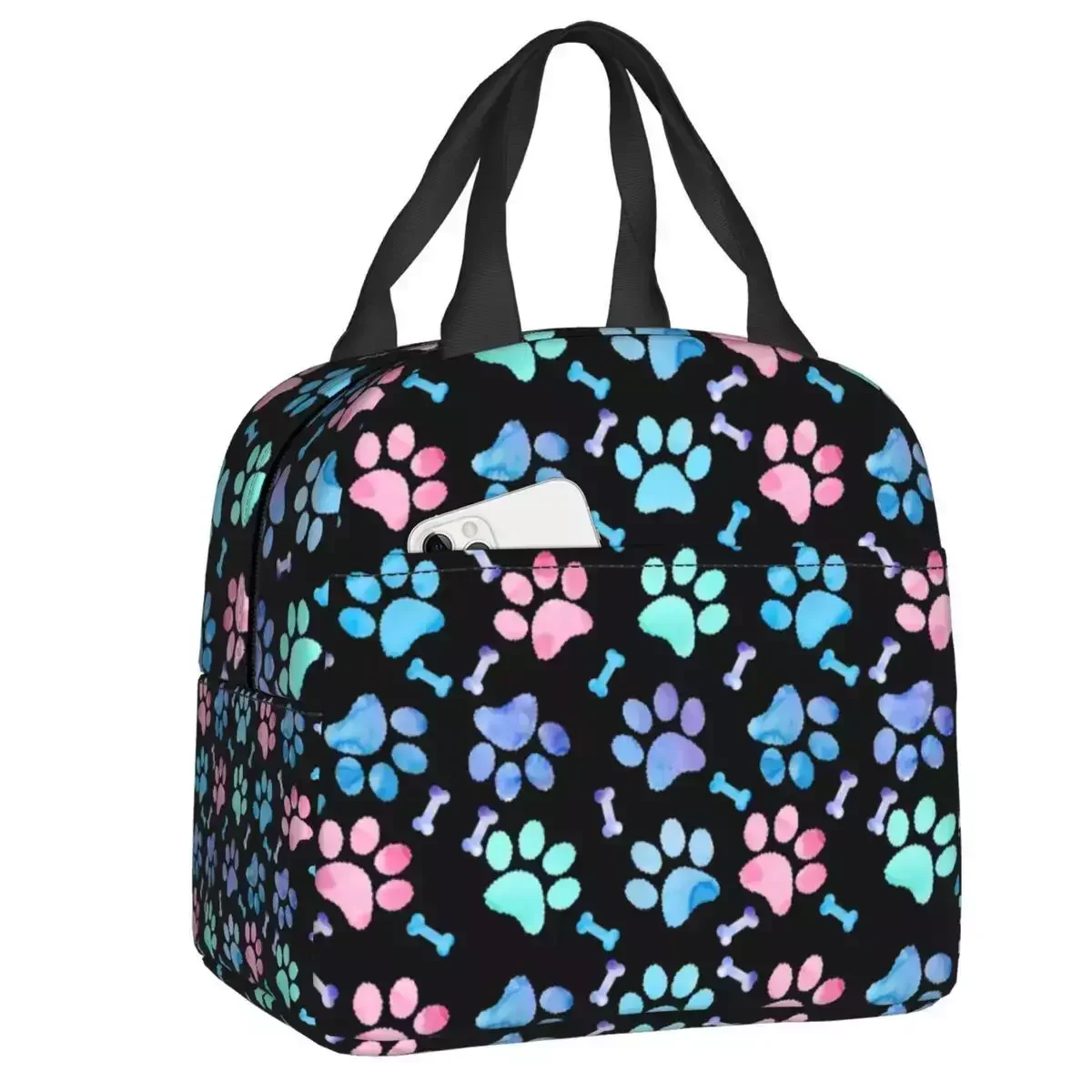 

2024 New Paw Dog Print Watercolor Pattern Insulated Lunch Bag For Outdoor Picnic Resuable Thermal Cooler Lunch Box Women Kids