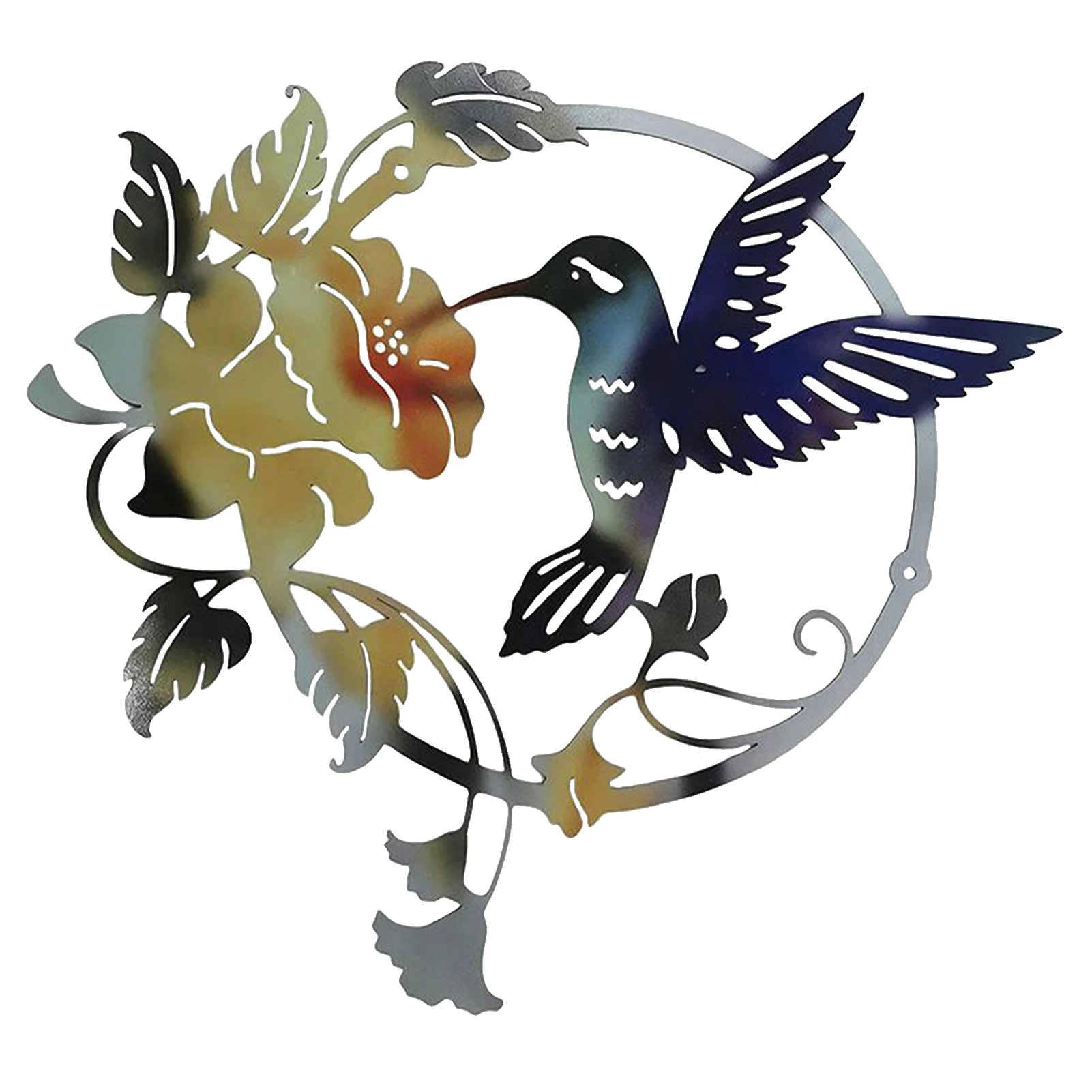 

Настенное украшение в форме птицы, подвесное украшение в подарок, круглая декоративная статуя для гостиной, дома, сада, прочный металлический декор с цветами