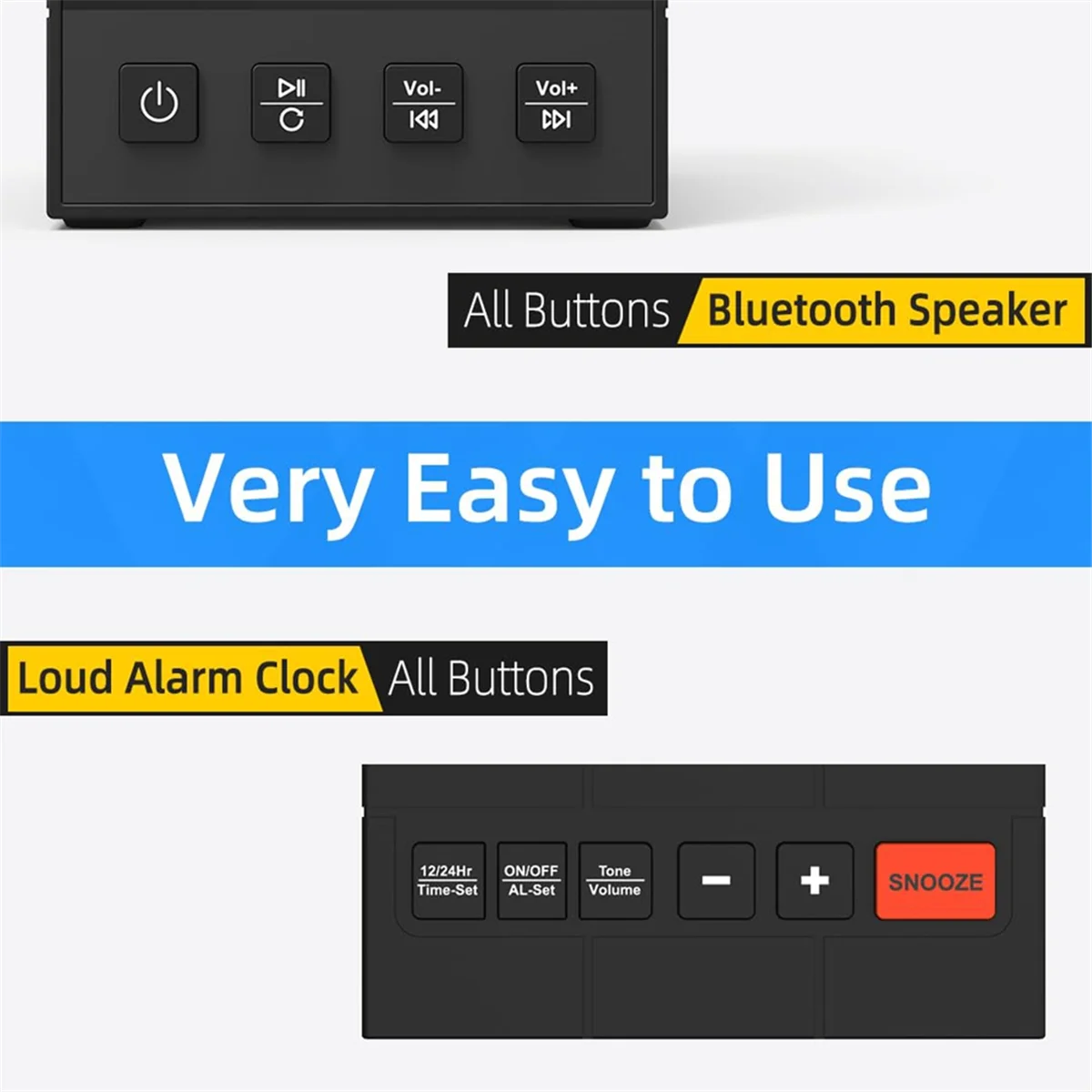 JAS-Loud Alarm Clock Bluetooth Speaker, Dimmable LED Display, Small Bedside Digital Clock for Bedroom Super Loud Alarm