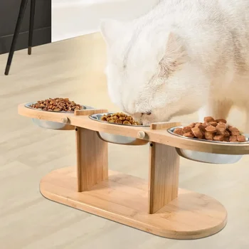 Ciotole per cani e gatti rialzate Ciotole per acqua per cibo per gatti rialzate inclinate a 15 gradi Ciotole per animali domestici per gatti e cani di piccola taglia Ciotola per cani in legno Forniture per animali domestici
