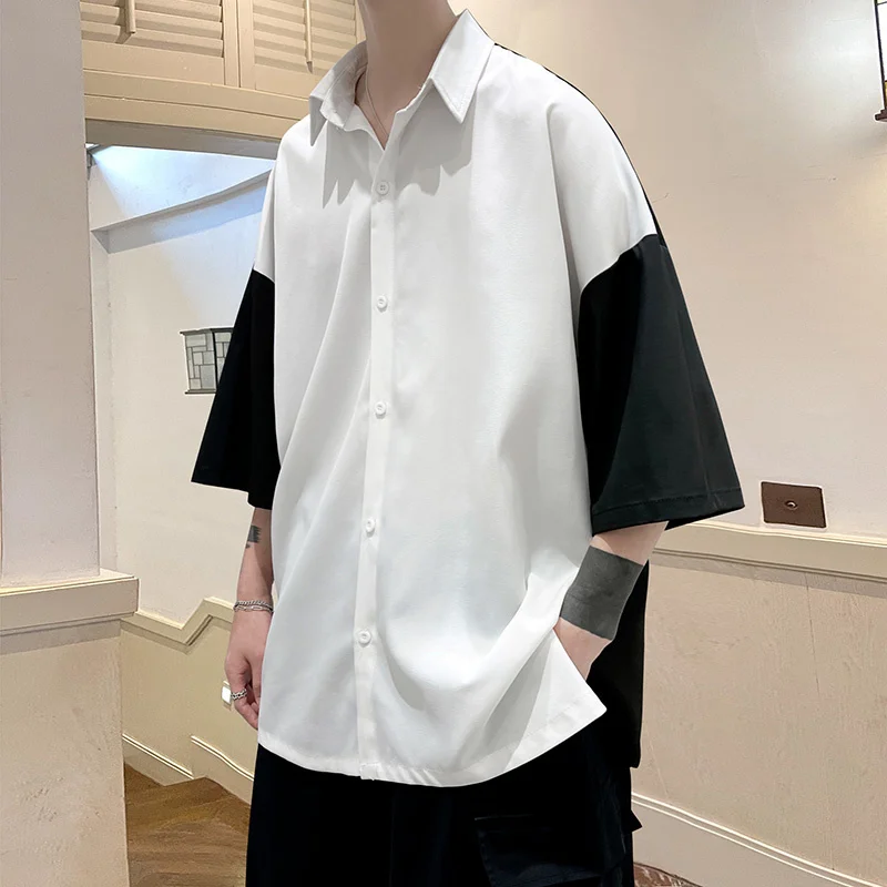 Summer Short Sleeve Shirt Men Fashion Oversized Ice Silk Shirt Men