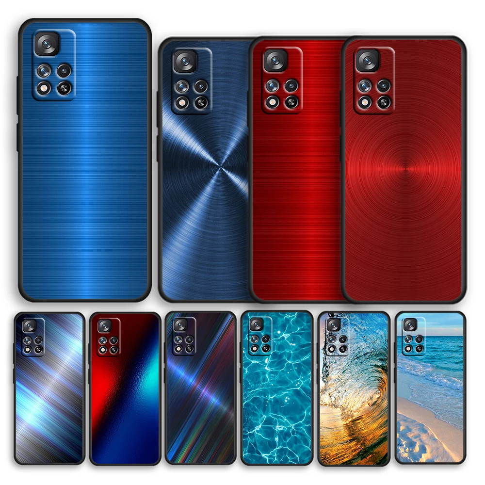 

Red Blue Metal And Seawater Black Phone Case For Xiaomi Redmi Note 12 10 11 9 Pro Plus Speed 11E 11S 11T 10S 9T 8T 5G