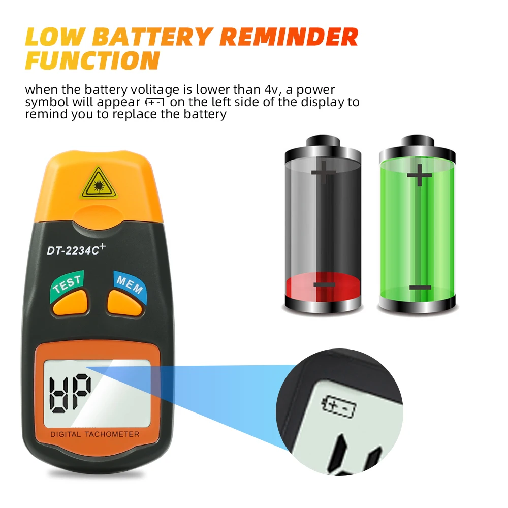 Digital Laser Tachometer Diagnostic Tool Non-Contact Tachometer 2.5Rpm-99999Rpm Lcd Display Low Battery Warning