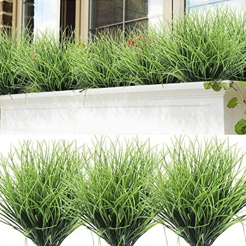 

Artificial Grass Plants Teabelzoe 8 Bundles Greenery for House Fake Bushes Wheat Grass Plastic UV Outdoor