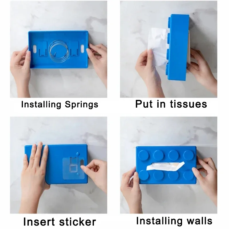 Creative Square Tissue Box with Spring Multi-functional Home Storage Building Blocks Napkin Holder for Bathroom Desktop Storage 5