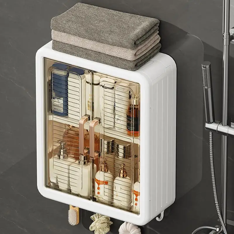 Household Punch Free Jar Storage Cabinet Kitchen Wall Mounted Rack With Double Door Bathroom Wall Adhesive Storage Cabinet