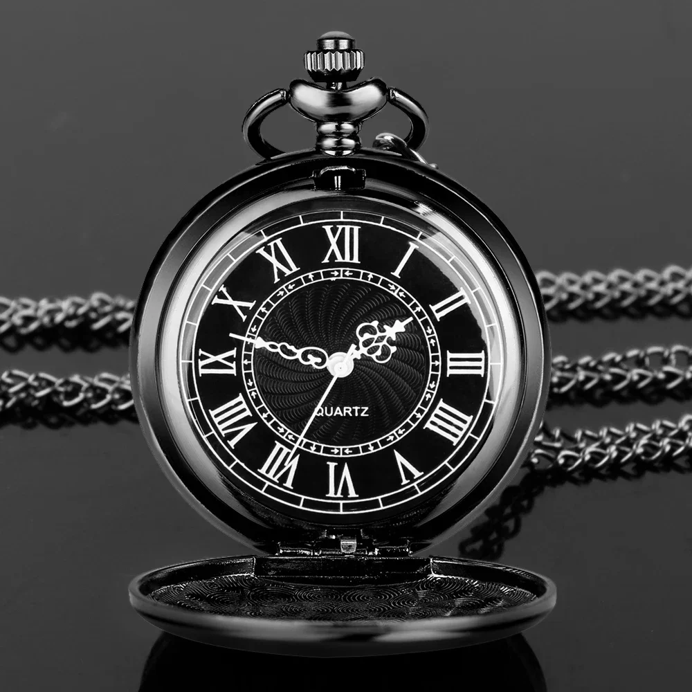 

Smooth Black Arabic Numeral Pocket Watch With Chain Necklace Fashion Casual Quartz Movement Pocket Fob Watches CF1002