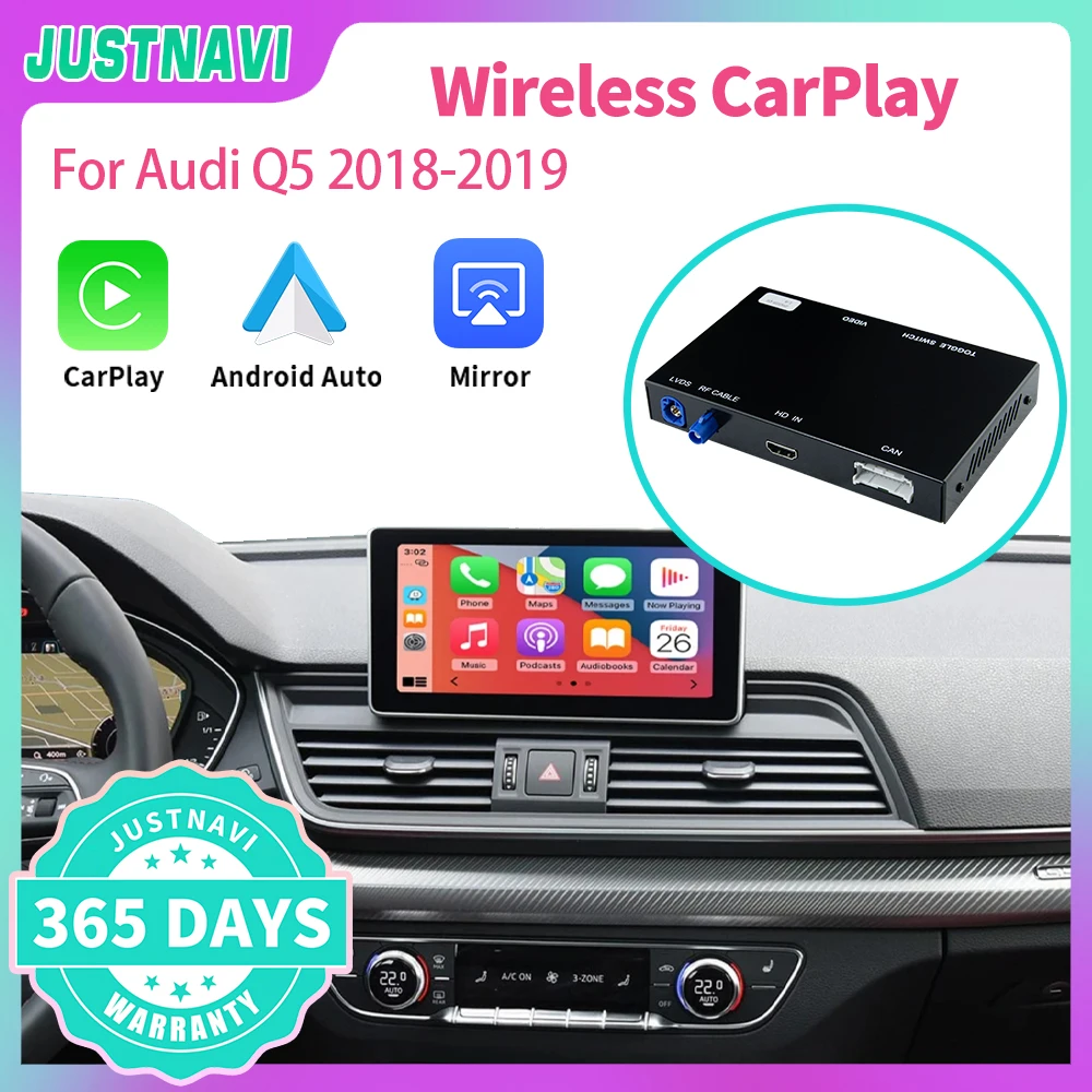 

JUSTNAVI Wireless CarPlay For Audi Q5 2018-2019 With Android Auto Mirror Link AirPlay Car Play Functions
