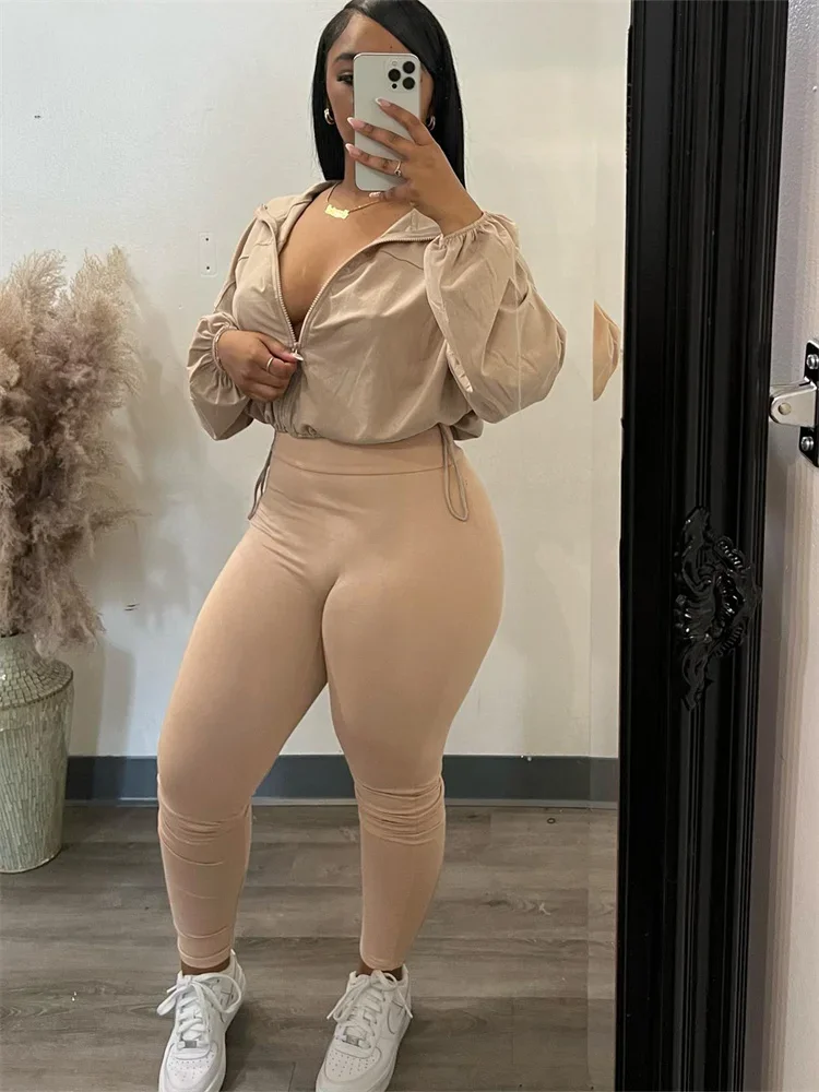 Wmstar Women Two Piece Set Casual Sporty Two Piece Sets Zipper Long Sleeve Drawstring Top Skinny Pants Outfits Female Tracksuits