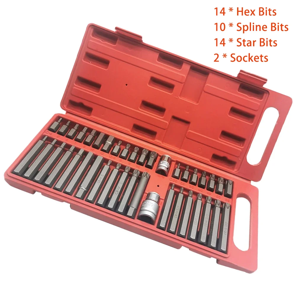 40Pcs-1-2-3-8-Impact-Socket-Set-Adaptor-Drive-Shank-Hex-Torx-XZN-Spline ...