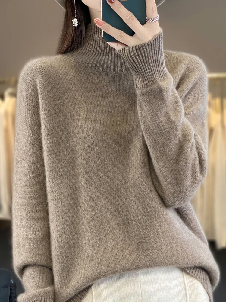 

Лидер продаж, женский свитер из 100% мериносовой шерсти, сезон осень-зима, утепленный теплый пуловер с ложным воротником, женский свободный вязаный джемпер большого размера