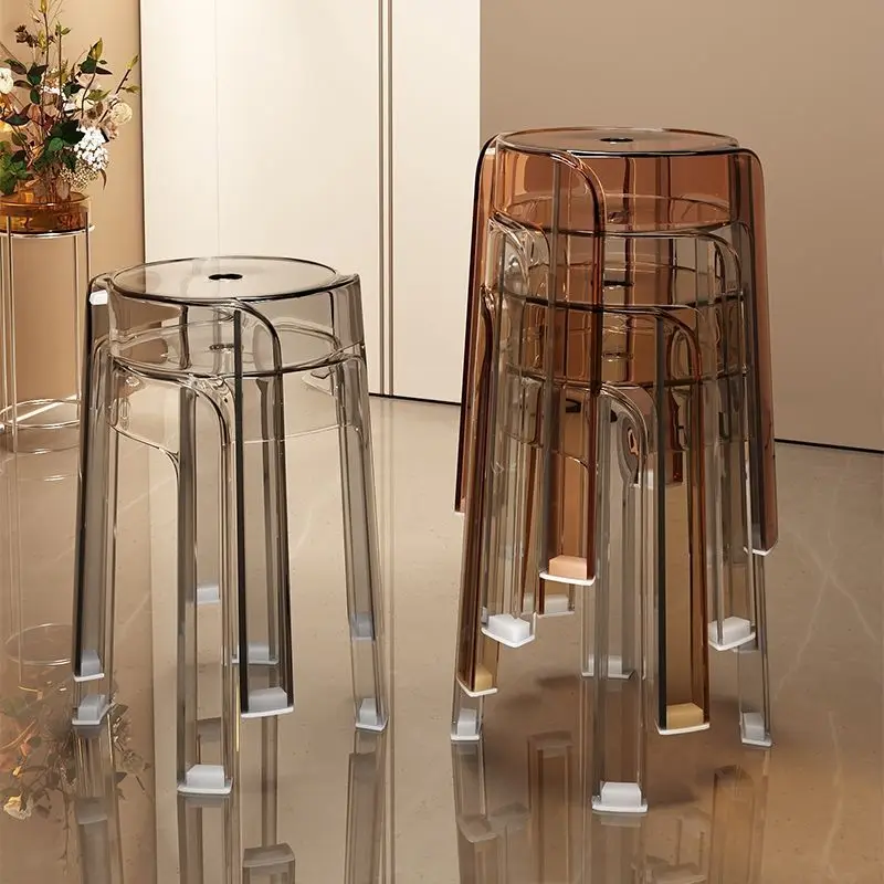 

Acrylic Round Stool Stacking Chair Plastic Transparent Chairs Folding Furniture Space Savers Simple Modern Dinning Room Stools